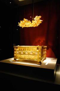 Golden larnax of Philip II of Macedon (382–336 BC) found and exhibited in Vergina, Greece.
