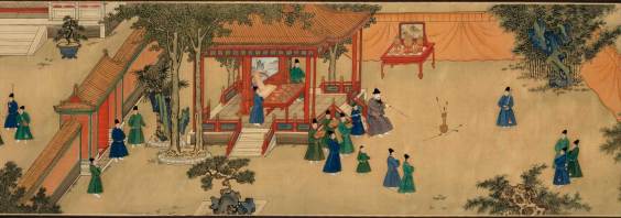 ‘Amusements in the Xuande emperor’s palace’ (detail showing the emperor playing an arrow-throwing game; Xuande period, 1426–1435), Anonymous © The Palace Museum