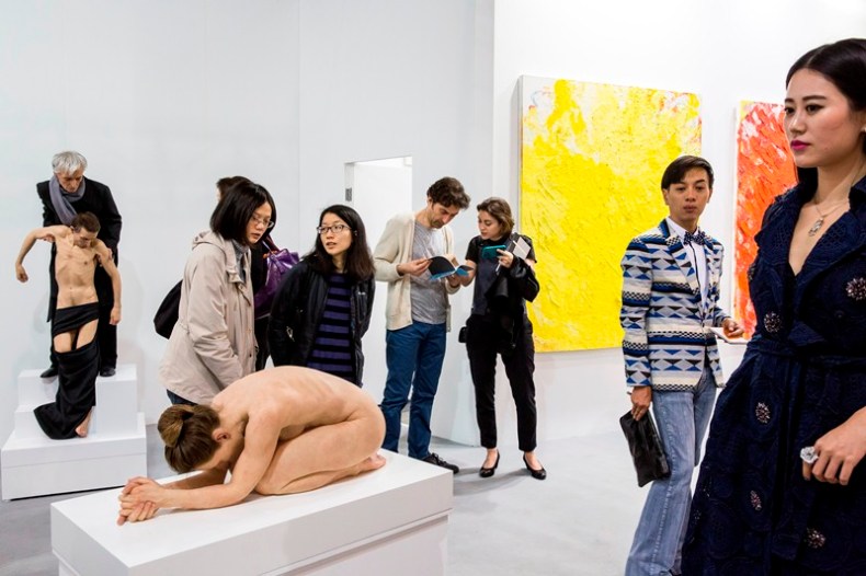 Sullivan+Strumpf's stand at Art Basel Hong Kong, including Sam Jinks’s 'Untitled (Standing Pietà)' (left; 2014)