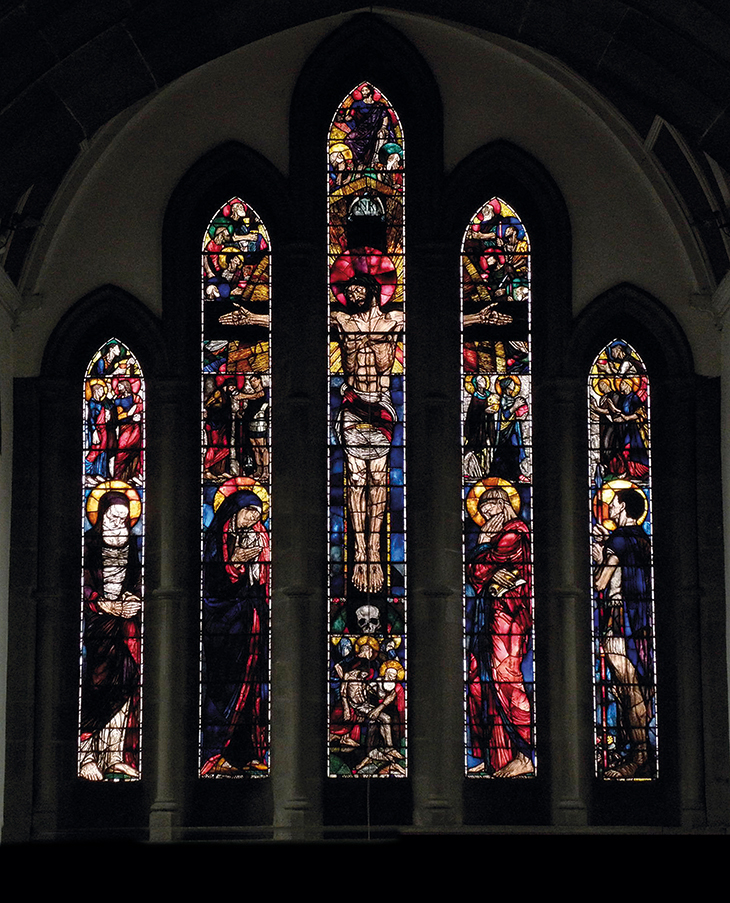 The Crucifixion and Deposition with the Virgin Mary, St John, St Joseph of Arimathea and St Longinus with Scenes from the Entombment and the Passion, The Crucifixion and Deposition with the Virgin Mary, St John at St Luke’s Church, Wallsend-upon-Tyne, Northumberland, (1922), Wilhelmina Geddes.