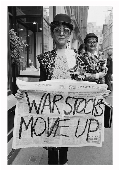 'Stop the City' protester at the Bank of England, City of London