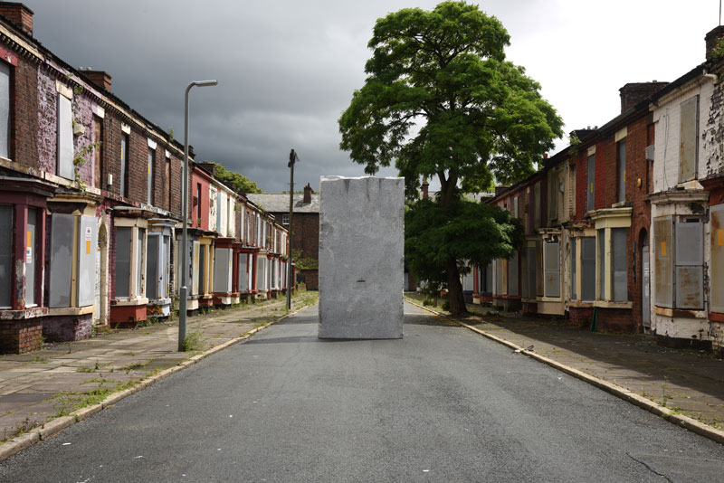 Momentary Monument – The Stone (2016), Lara Favaretto, installation view at Welsh Streets, Liverpool Biennial 2016.
