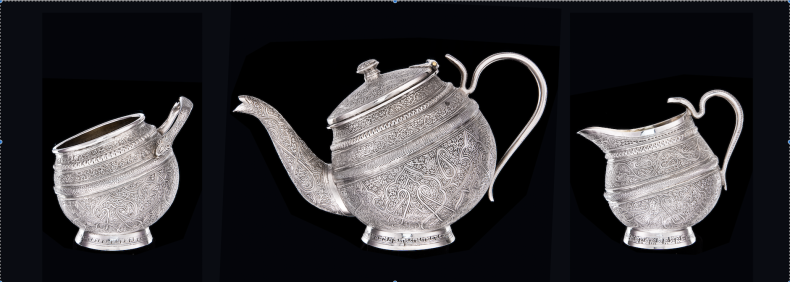 Silver tea service (three parts), c. 1880, Srinagar, Kashmir, India.