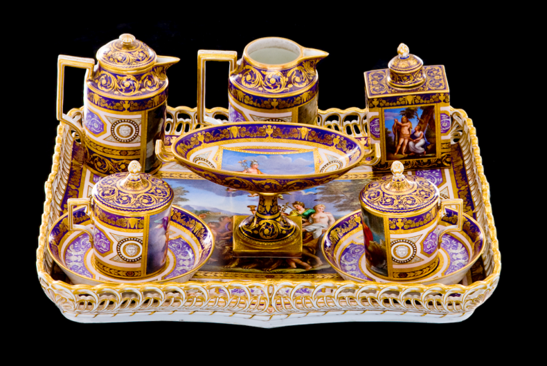 Royal Vienna lavender-ground tea set, c. 1820, Austria.