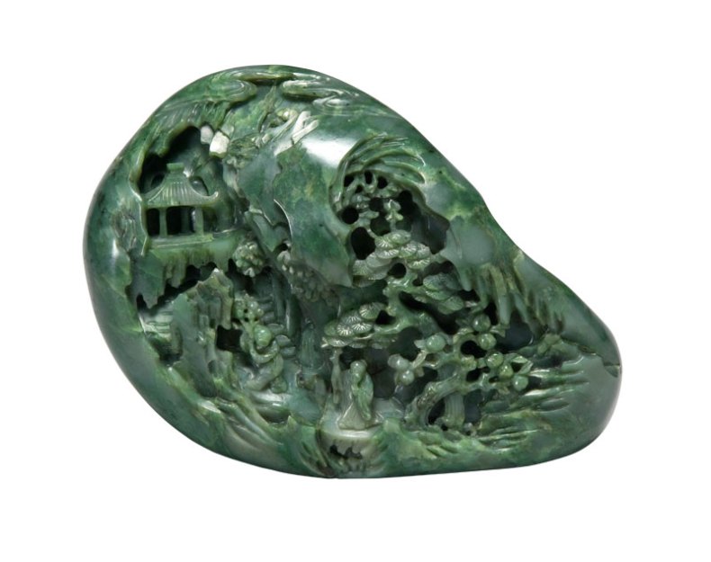 Jade boulder carved with Chinese landscape (18th century), Chinese, Qing dynasty, jade. Fitzwilliam Museum, Cambridge