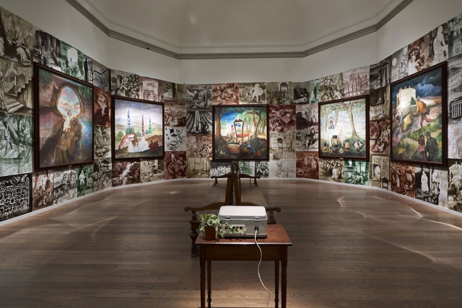 On Form and Fiction (1990), Steven Campbell. Installation view: 'GENERATION: 25 Years of Contemporary Art in Scotland', at the Scottish National Gallery, 2014. Photo: John McKenzie