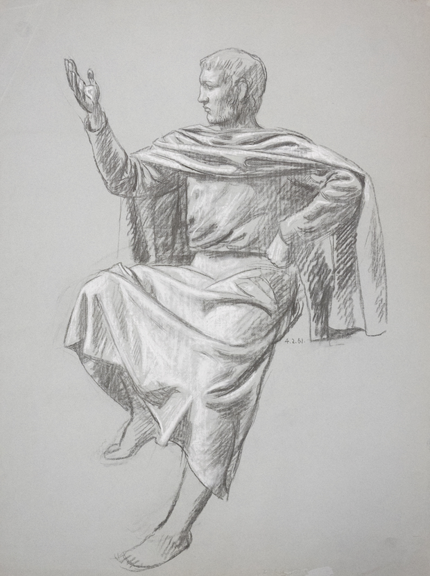 Untitled Figure Study (Seated male figure with arm raised) (1961), Hans Feibusch. © By Permission of The Werthwhile Foundation