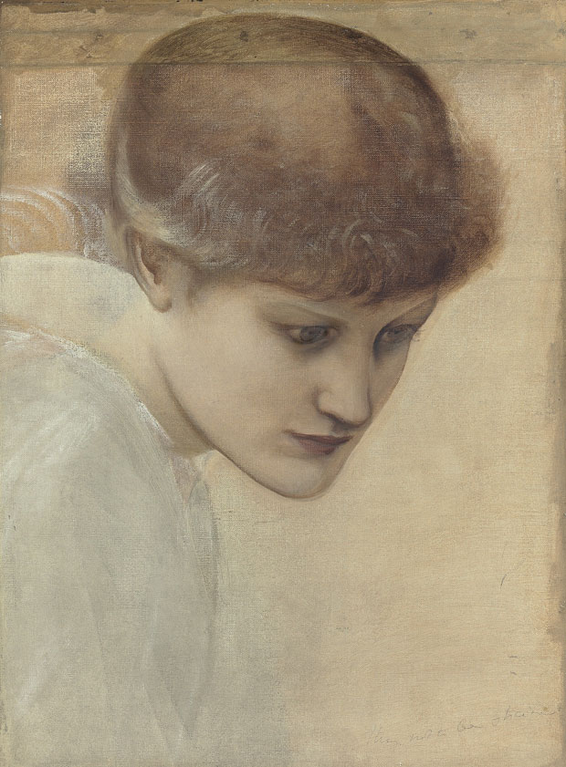 Head study of Dorothy Dene looking downwards, for ‘The Golden Stairs’, by Sir Edward Coley Burne-Jones © Christie’s Images Limited 2016