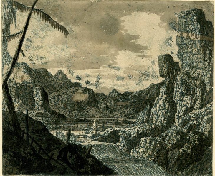 Landscape with a waterfall, second version, British Museum, London, courtesy the Trustees of the British Museum, London