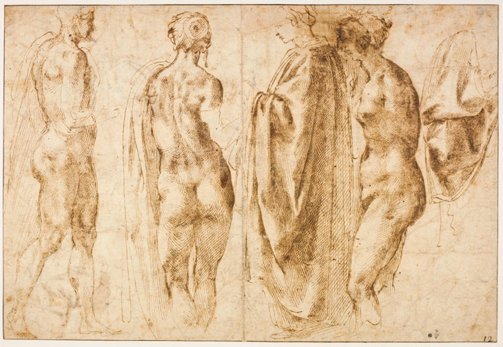 Groupe de quatre figures debout et un drapé, by Michelangelo. Chantilly, musée Condé, ©RMN (Domaine de Chantilly) / Michel Urtado