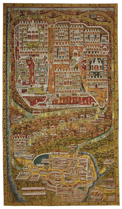 Jain pilgrimage map of Satrunjaya (c. 1925–26), Palitana, Gujarat, India. Kapil Jariwala Gallery. Photo: Mark Colliton