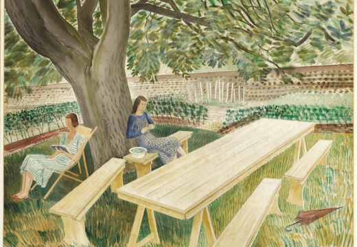 Two Women Sitting in a Garden (showing Charlotte Epton and Tirzah Garwood in the Brick House garden) (1932), Eric Ravilious. Fry Art Gallery, Saffron Walden
