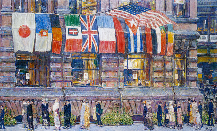 Allied Flags, April 1917 (1917), Childe Hassam. Whitney Museum of American Art, New York; promised gift of an anonymous donor