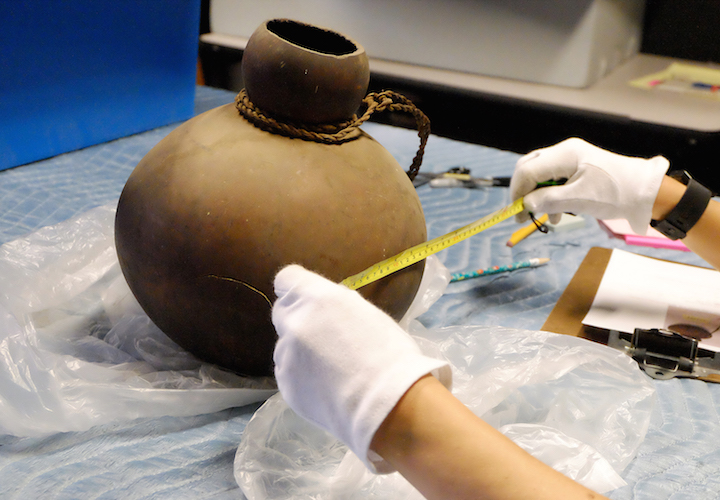 A calabash pot with a raffia handle produced by the Mossi people. Courtesy of Williams College Museum of Art