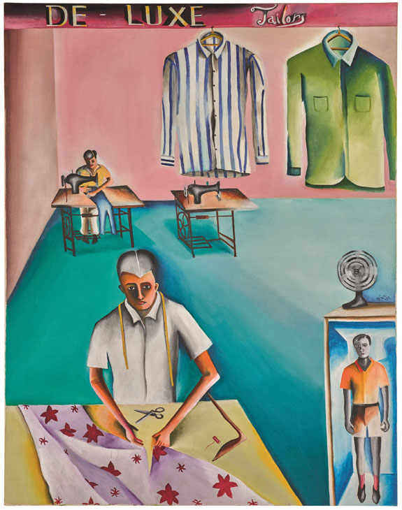 De-luxe tailors (1972), Bhupen Khakhar. Sotheby's London, £250,000–350,000. © Sotheby’s