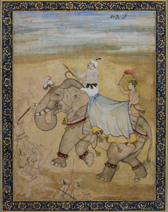 Emperor Akbar riding an elephant on a hunting expedition (early 17th century), Mughal. Sotheby's London, £12,000–18,000. © Sotheby’s