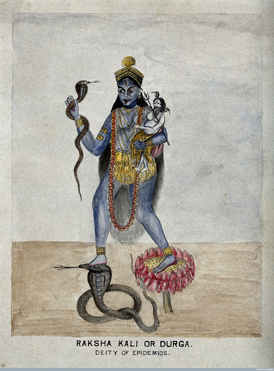 Raksha Kali or Durga - Deity of Epidemics, watercolour, 1920. Courtesy of Wellcome Library, London