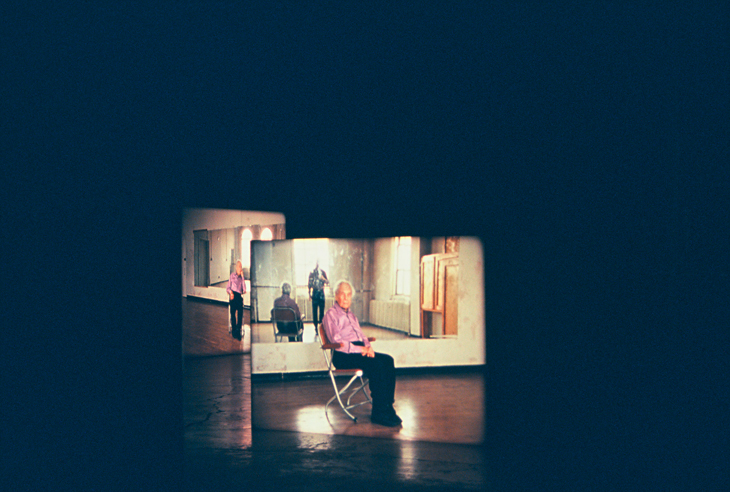 Merce Cunningham performs STILLNESS... (six performances, six films) (2008), Tacita Dean. Installation view.