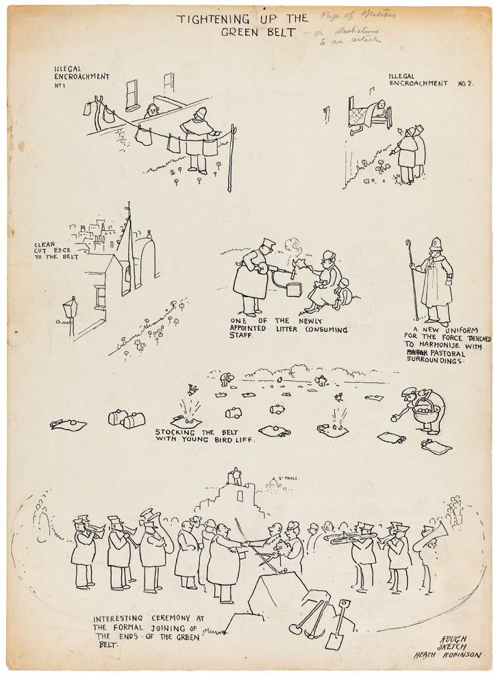 Tightening up the Green Belt (c. 1935–47), William Heath Robinson. Drawing Matter, Shatwell