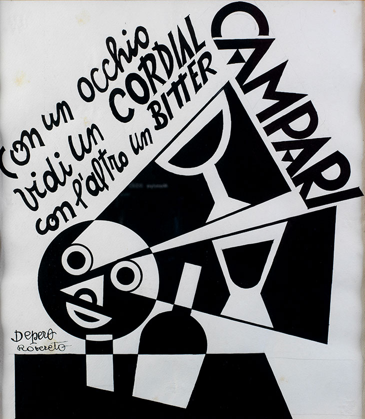 With one Eye I saw a Cordial with Another a Bitter Campari (1928), Fortunato Depero.