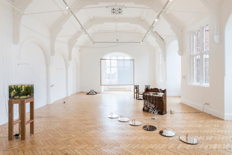 Installation view of ‘Yuko Mohri: Voluta’, at Camden Arts Centre, 2018; Photo: Damian Griffiths; courtesy Camden Arts Centre