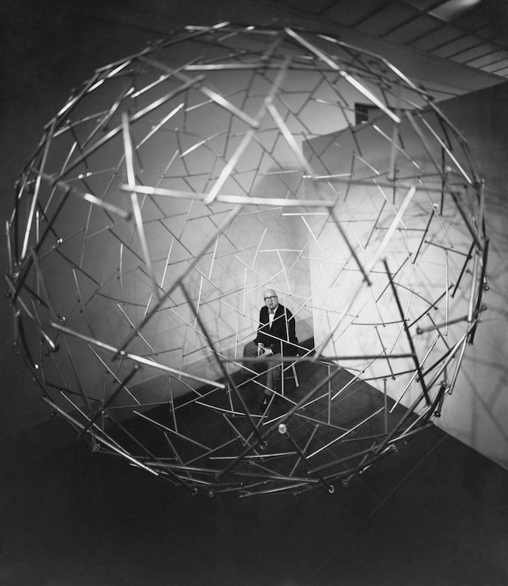 Tensegrity Sphere, at Expo 67 in Montreal, Canada, 1967, Richard Buckminster Fuller. ©The Estate of R. Buckminster Fuller; courtesy Science Photo Library, photo: Hans Namuth