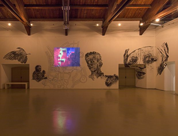 Installation view of ‘City of Desires – Global Parasites’ (2008) by Nalini Malani at Castello di Rivoli Museo d’Arte Contemporanea, Rivoli-Torino. Photo: Antonio Maniscalco