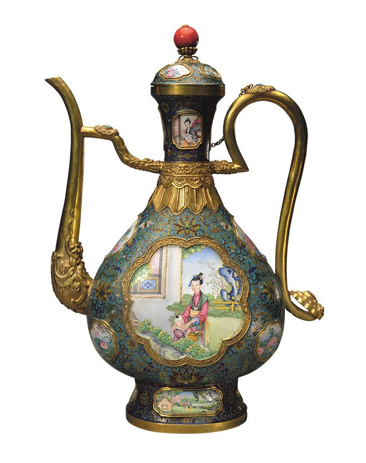 Ewer with lady and boy in Garden, Qianlong period, (probably 1760s/70s) Imperial Workshop, probably Beijing.