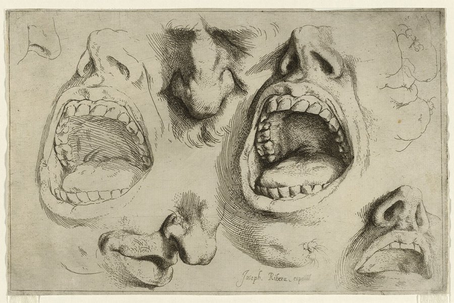 Studies of the Nose and Mouth (c. 1622), Jusepe de Ribera.