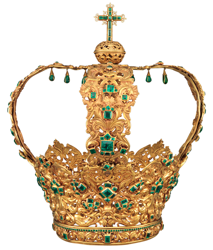 Crown of the Virgin of the Immaculate Conception, known as the Crown of the Andes (diadem: c. 1660; arches: c. 1770), Colombian. Metropolitan Museum of Art, New York