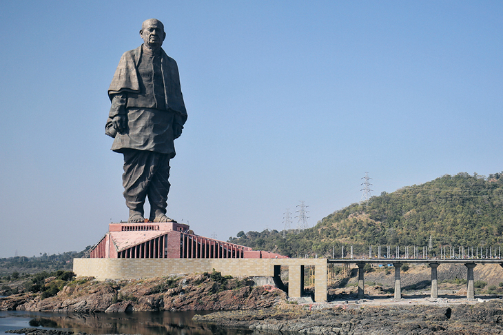 The Statue of Unity portraying Vallabhbhai Patel, unveiled in Gujarat, India, in October 2018.