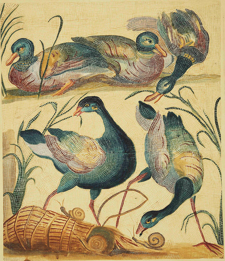 Mosaic emblema: marsh scene with birds (c. 1627), unidentified Italian artist.
