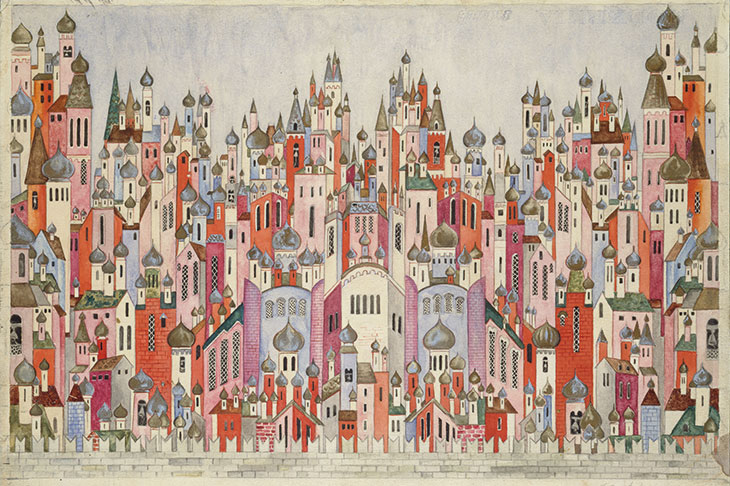 Set design for the backcloth in the final scene of The Firebird (1954), Natalia Goncharova. Victoria and Albert Museum, London.