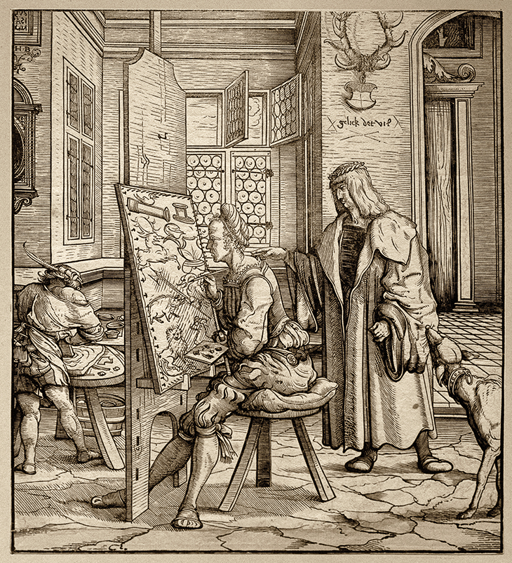 The Joy and Skill He Showed in His Instructions for Paintings… , from Weisskunig (1514–16), Hans Burgkmair the Elder. Albertina Museum, Vienna