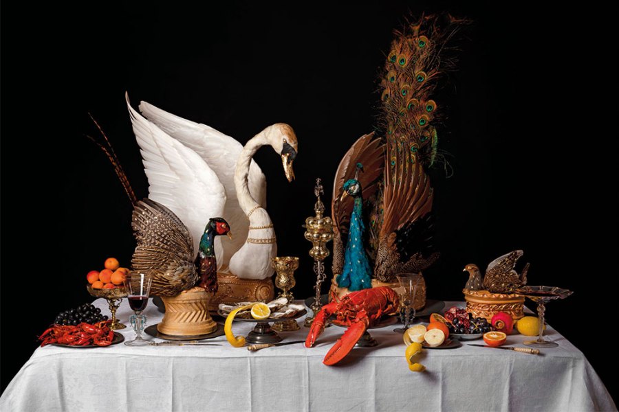 Recreation of a baroque feasting table in c. 1650, conceived and made by Ivan Day with taxidermy by David Astley and seafood and fruit models by Tony Barton.