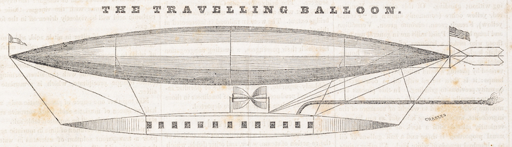 ‘The Traveling Balloon’, illustration in Scientific American (1845), Rufus Porter.
