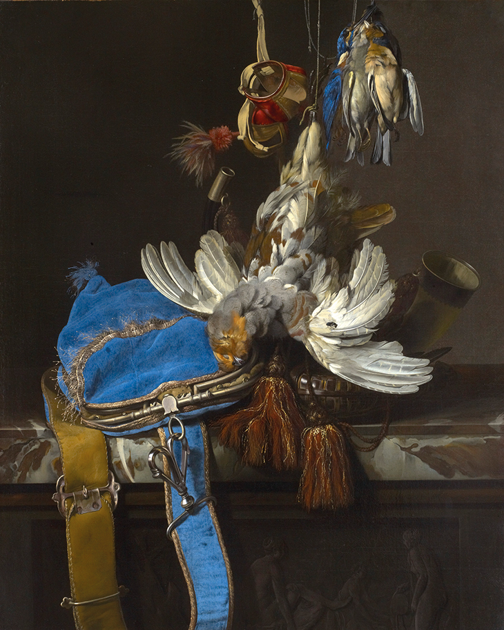 Hunt Still Life with a Velvet Bag on a Marble Ledge (c. 1665), Willem van Aelst. Museum of Fine Arts, Houston