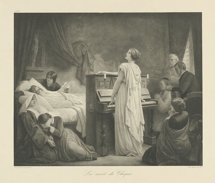 La mort de Chopin (first half of 20th century), Braun, Clément et Cie; photogravure after Félix-Joseph Barrias.