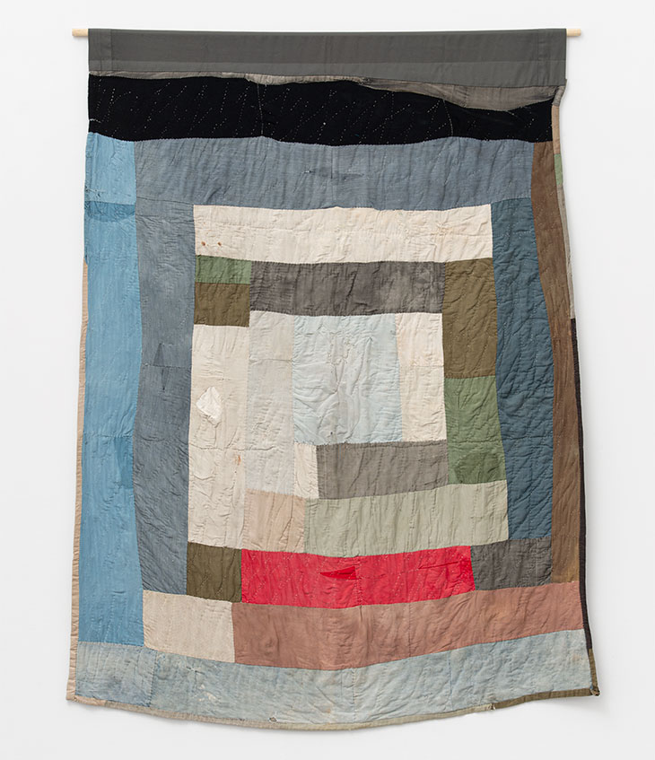 Two-sided work-clothes quilt: Bars and blocks (c. 1960), Loretta Pettway.