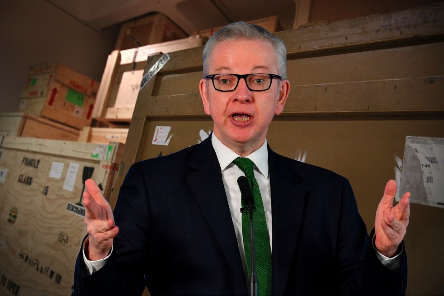 Michael Gove: Leon Neal/Getty Images; Background: Peter Macdiarmid/Getty Images for Barbican Art Gallery