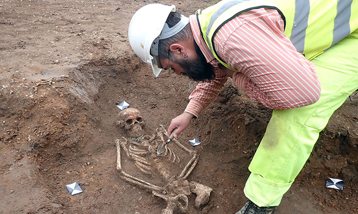 Medieval human remains discovered at a site in Cambridge that has been described as 'one of the most exciting finds of Anglo-Saxon archaeology since the 19th century'. Photo courtesy Albion Archaeology