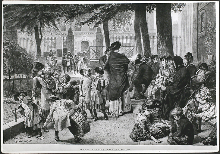 A scene in the churchyard of St John's Church on Waterloo Road, by R. Barnes, published in the Graphic in 1887. Photo: Hulton Archive/Getty Images