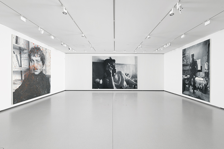 (From left) Untitled (Franz West) (2011), Untitled (Paula) (2012) and Untitled (Ernst Ludwig Kirchner) (2010) by Rudolf Stingel (b. 1956) installed at the Bourse de Commerce, Paris.