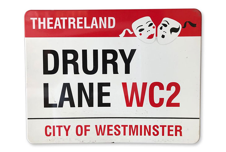 An enamelled iron street sign for Drury Lane in Theatreland (estimate £300–£500)
