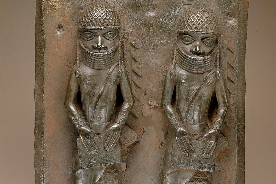 Detail of a mid 16th- to 17th-century plaque depicting two members of the Benin Court. National Museum of African Art, Smithsonian Institution, D.C.