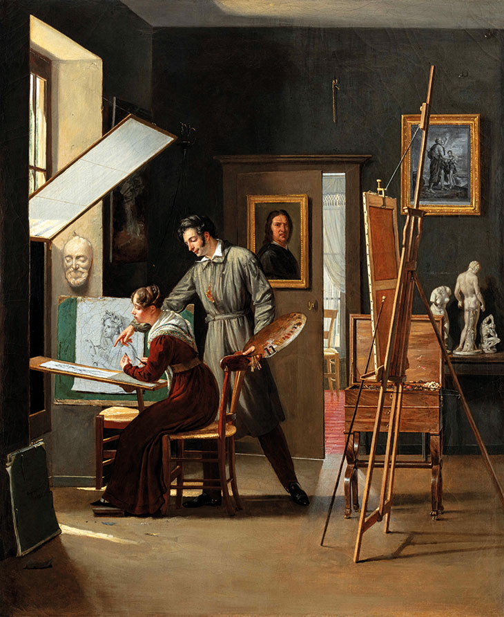 A painter in his studio giving advice to his young pupil (1825), Paul-Claude-Michel Carpentier. Talabardon & Gautier at Fine Arts Paris