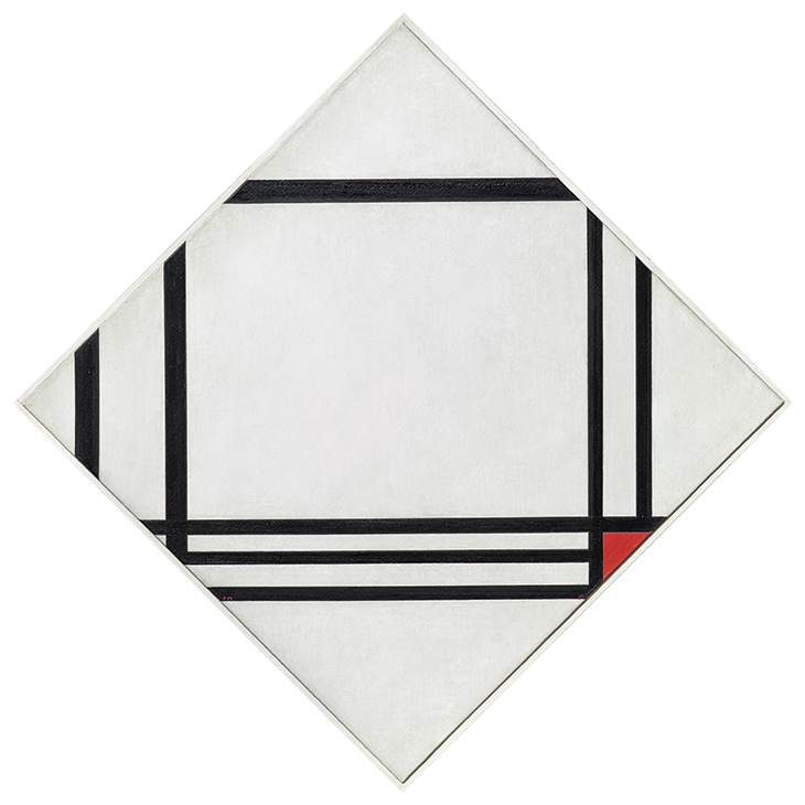 Lozenge Composition with Eight Lines and Red (Picture No. III) (1938), Piet Mondrian.
