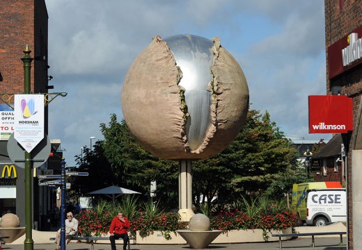 Cosmic Cycle (Rising Universe) in the centre of Horsham, West Sussex, commissioned to mark the bicentenary of the birth of Percy Bysshe Shelley and removed in 2016.