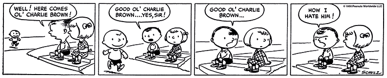 The first Peanuts strip, published in seven newspapers across the United States on 2 October, 1960.