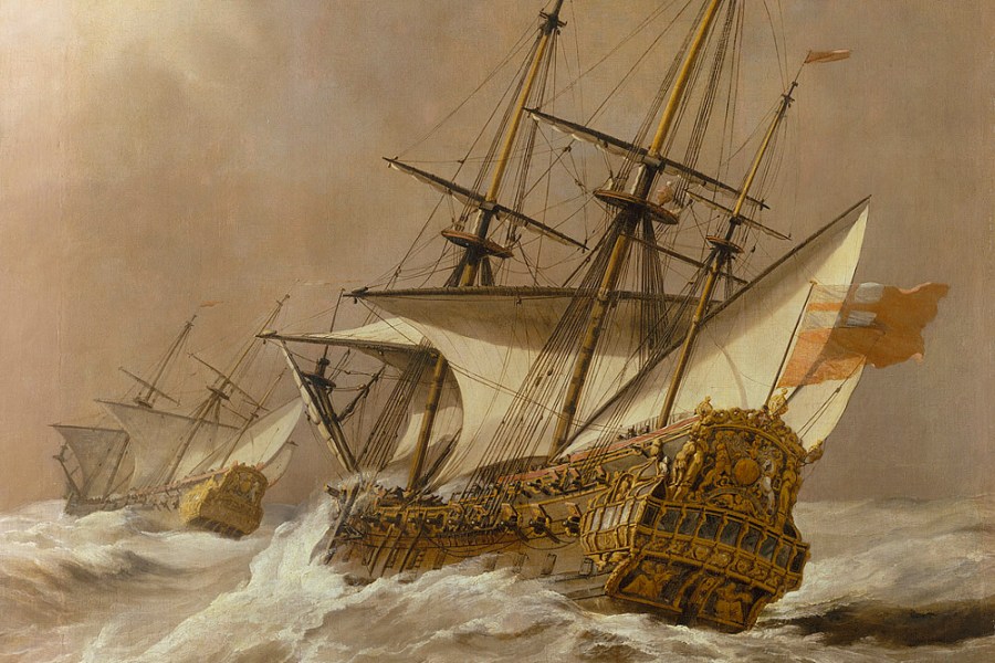 The ‘Resolution’ in a Gale (detail; c. 1678), Willem van de Velde the Younger. National Maritime Museum, London